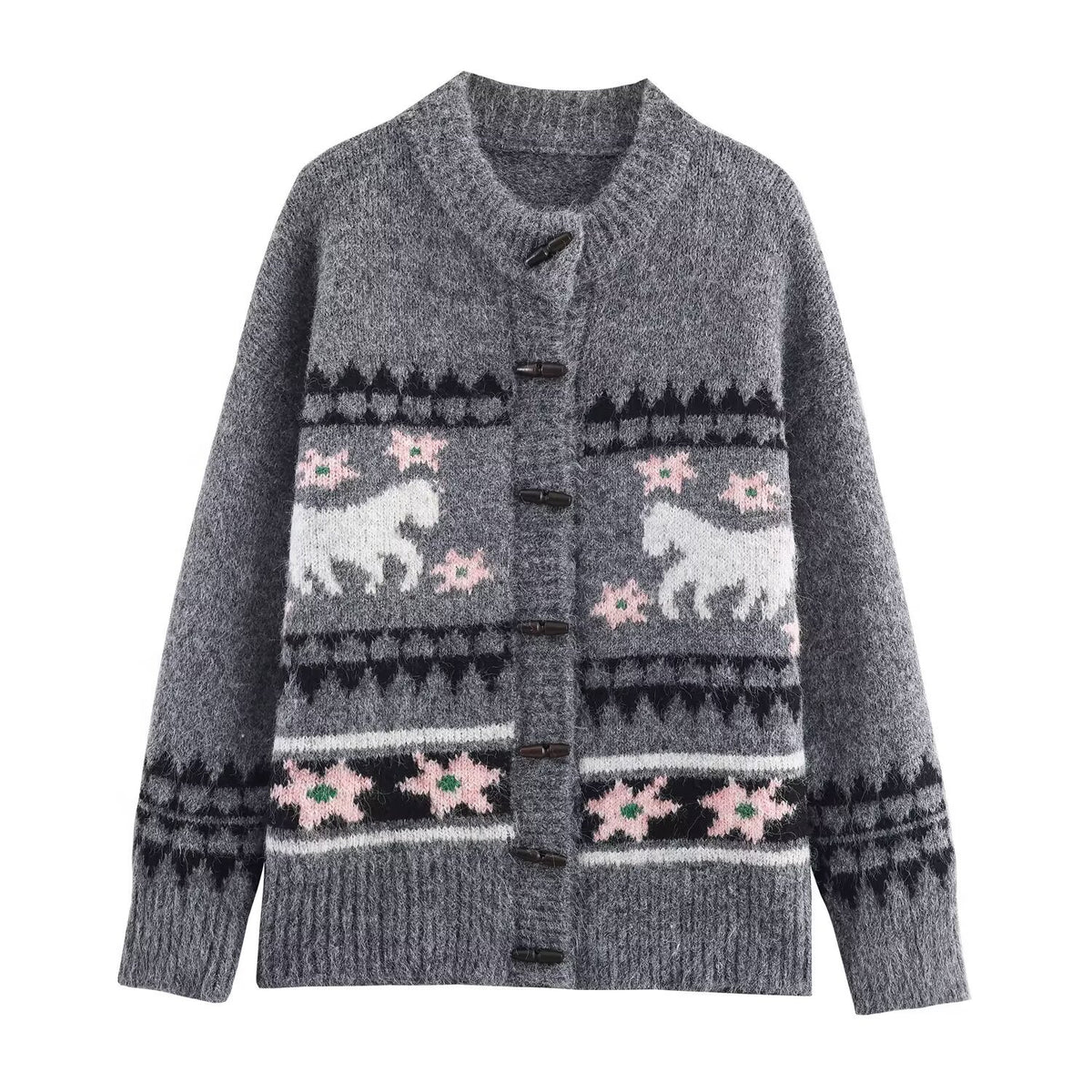 Women's Two-Piece Knit Set with Norwegian Pattern Cardigan and Flared Skirt EVA-US