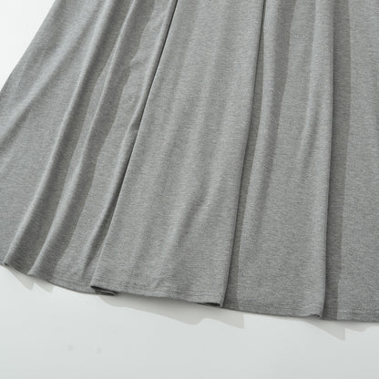 Women Long Jersey Maxi Dress with Gathering, V-Neck and Tied Scarf EVA-US