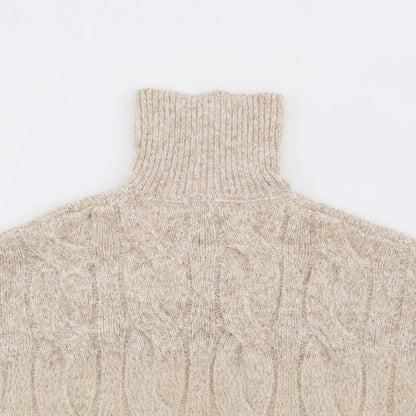 Women's Chunky Knit Long Sweater with Cable Pattern and Half-High Zip Collar EVA-US