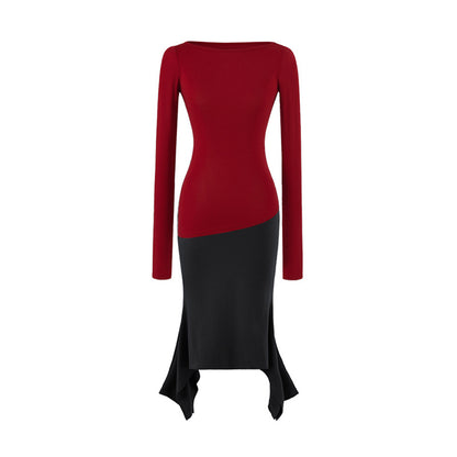 Women Figure-Hugging Midi Dress with Asymmetrical Hem and Panel Design EVA-US
