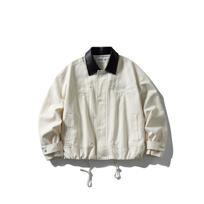Men's field jacket in boxy cut with leather collar and drawstring EVA-US