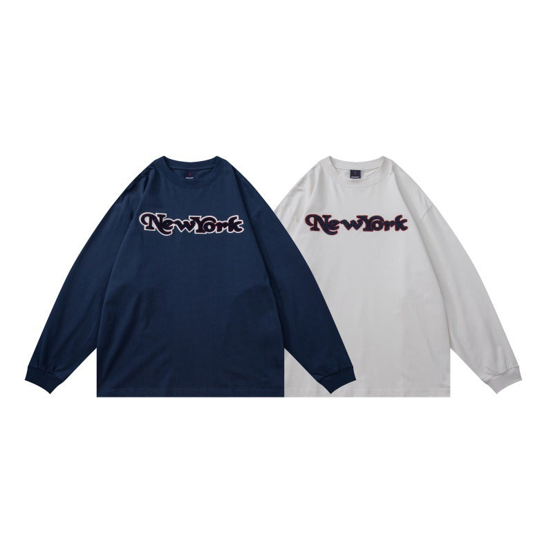 Unisex Oversize-Longsleeve Shirt with Chenille Logo and Round Neck EVA-US