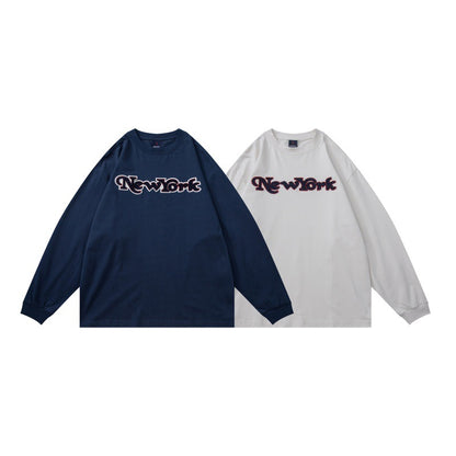 Unisex Oversize-Longsleeve Shirt with Chenille Logo and Round Neck EVA-US