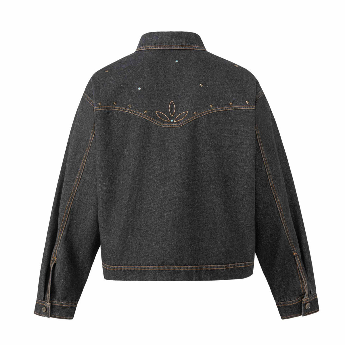 Unisex Boxy-Jeans Jacket with Star Embroidery and Decorative Studs EVA-US