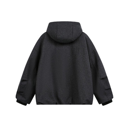Men's Loose-Fitting Padded Wool Blend Hooded Jacket with Zip and Drawstring EVA-US