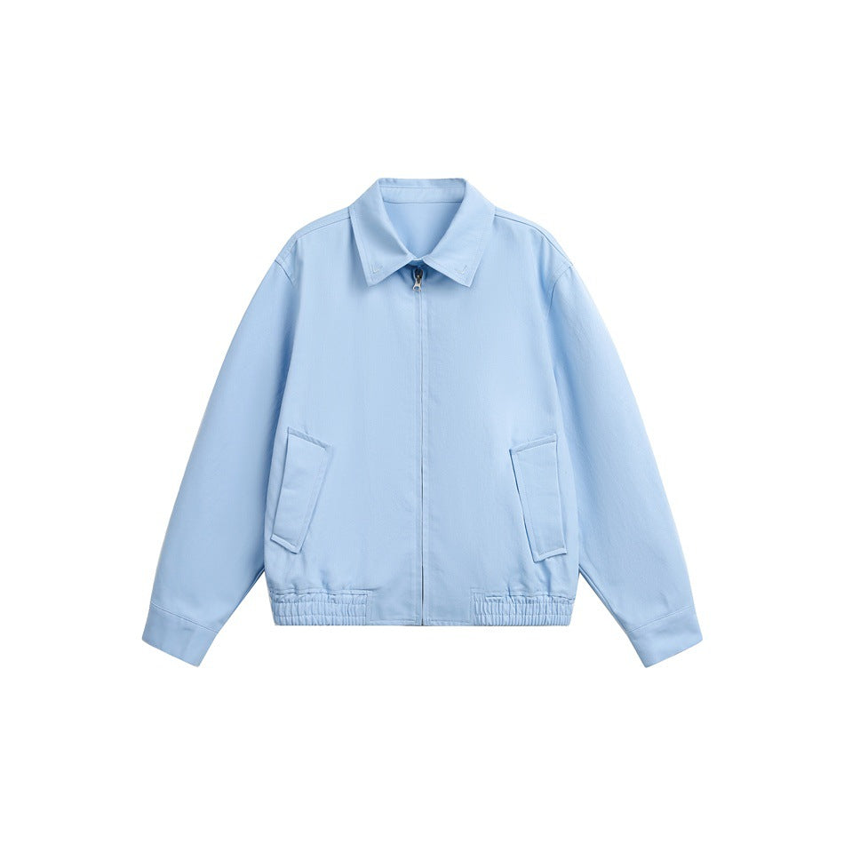 Unisex Light Boxy Blouson Jacket with Shirt Collar and Concealed Zipper EVA-US