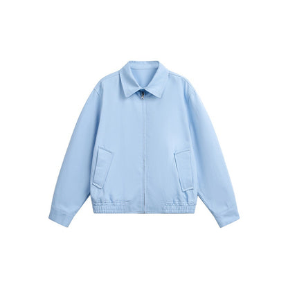 Unisex Light Boxy Blouson Jacket with Shirt Collar and Concealed Zipper EVA-US