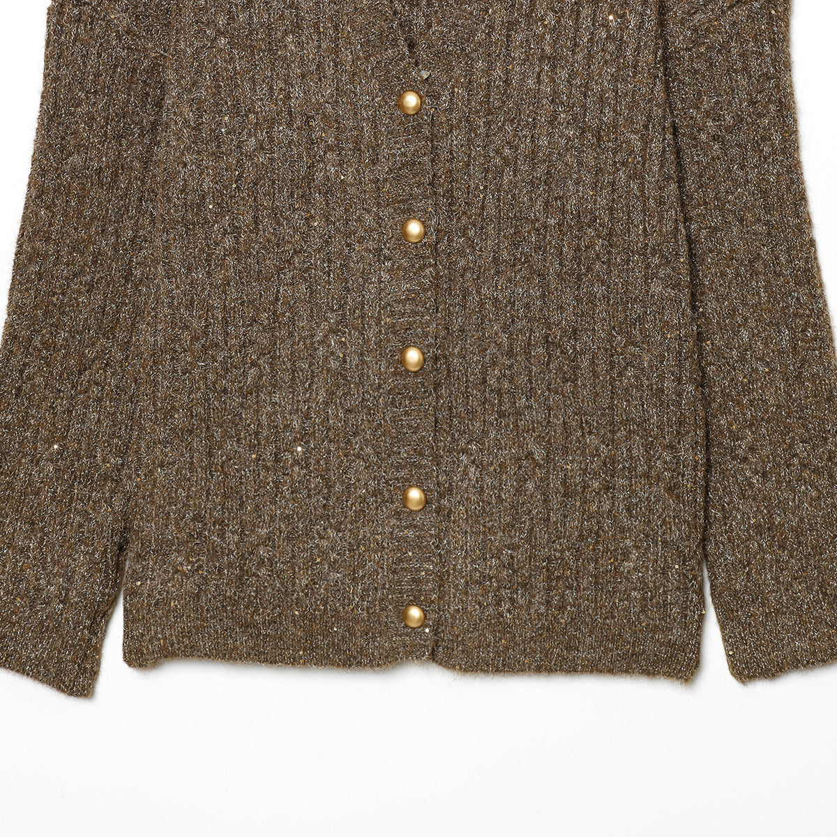 Women's Chunky Knit Cardigan with V-Neck and Golden Decorative Buttons EVA-US