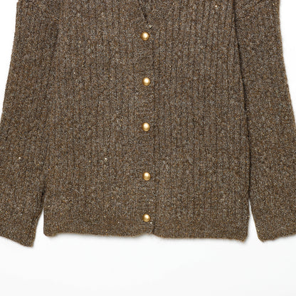 Women's Chunky Knit Cardigan with V-Neck and Golden Decorative Buttons EVA-US