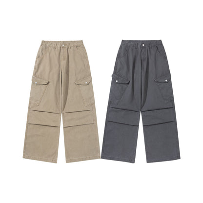 Women's Wide Cargo Pants made of Cotton Twill with High Waist and Patch Pockets EVA-US