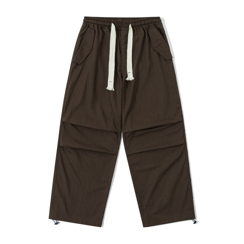 Unisex Wide Utility Cargo Pants with Elastic Waistband, Drawstring, and Adjustable Hem