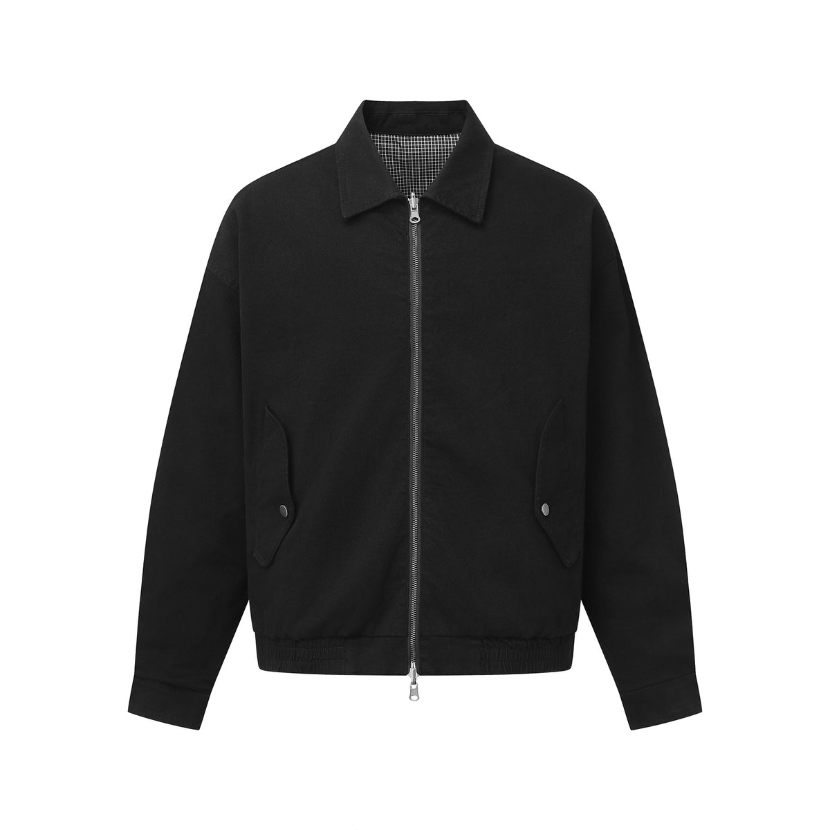 Men's Boxy Canvas Blouson Jacket with Zipper, Flap Pockets and Elastic Hem EVA-US