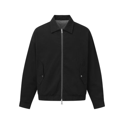 Men's Boxy Canvas Blouson Jacket with Zipper, Flap Pockets and Elastic Hem EVA-US