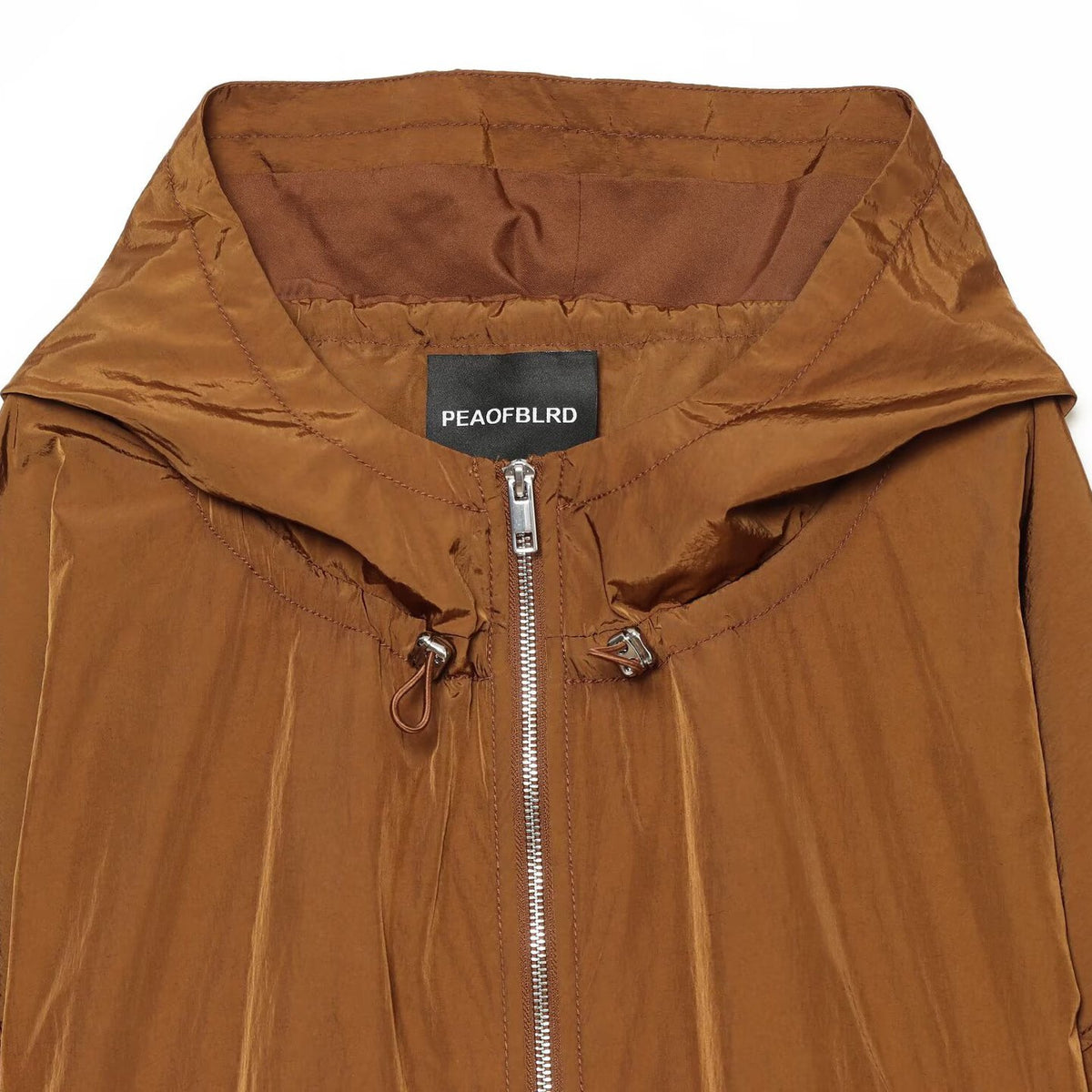 Women's Lightweight Hooded Wind Jacket made of Shiny Nylon with Drawstring and Two-Way Zipper EVA-US