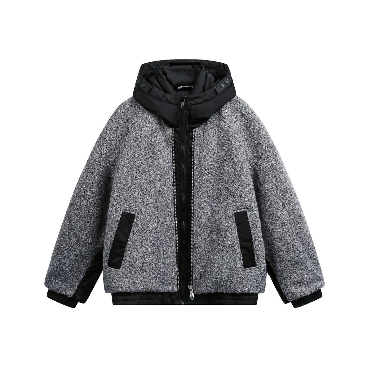 Women's Oversize Wool Blend Bomber Jacket with Quilted Hood EVA-US
