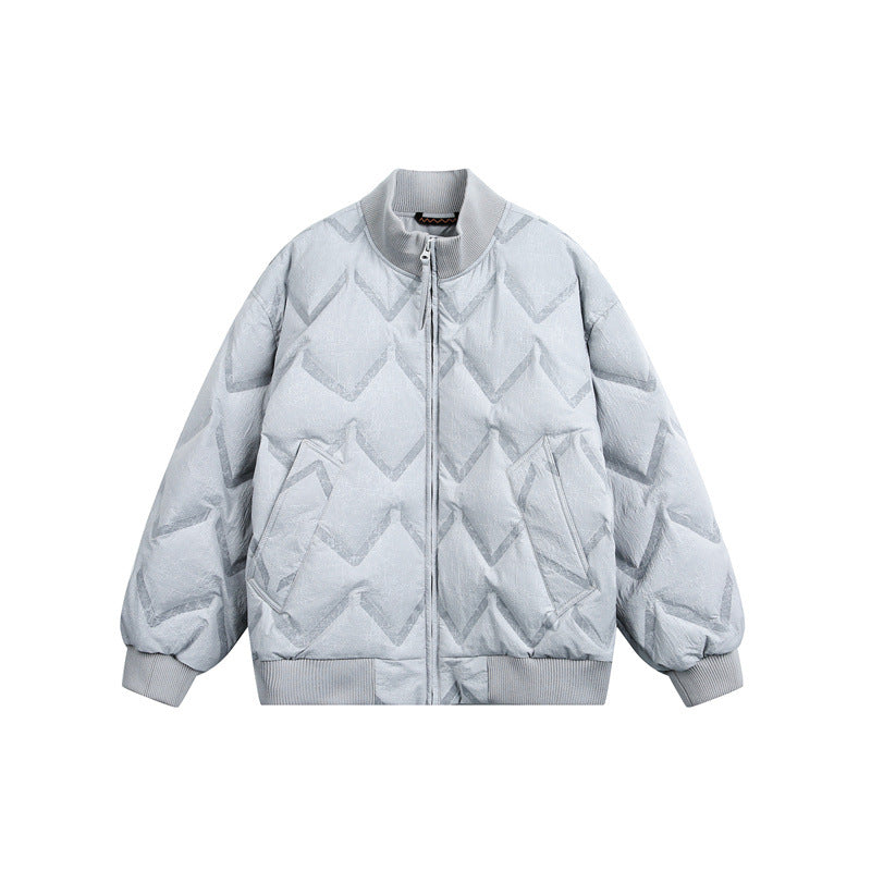 Men's Oversized Quilted Jacket with Ribbed Collar and Zigzag Stitching EVA-US
