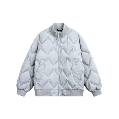 Men's Oversized Quilted Jacket with Ribbed Collar and Zigzag Stitching EVA-US