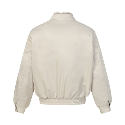 Men's short bomber-style jacket with quilted insulation and faux fur stand-up collar EVA-US