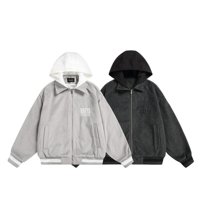Unisex Oversize Fleece-Bomber Jacket with Contrast Hood EVA-US