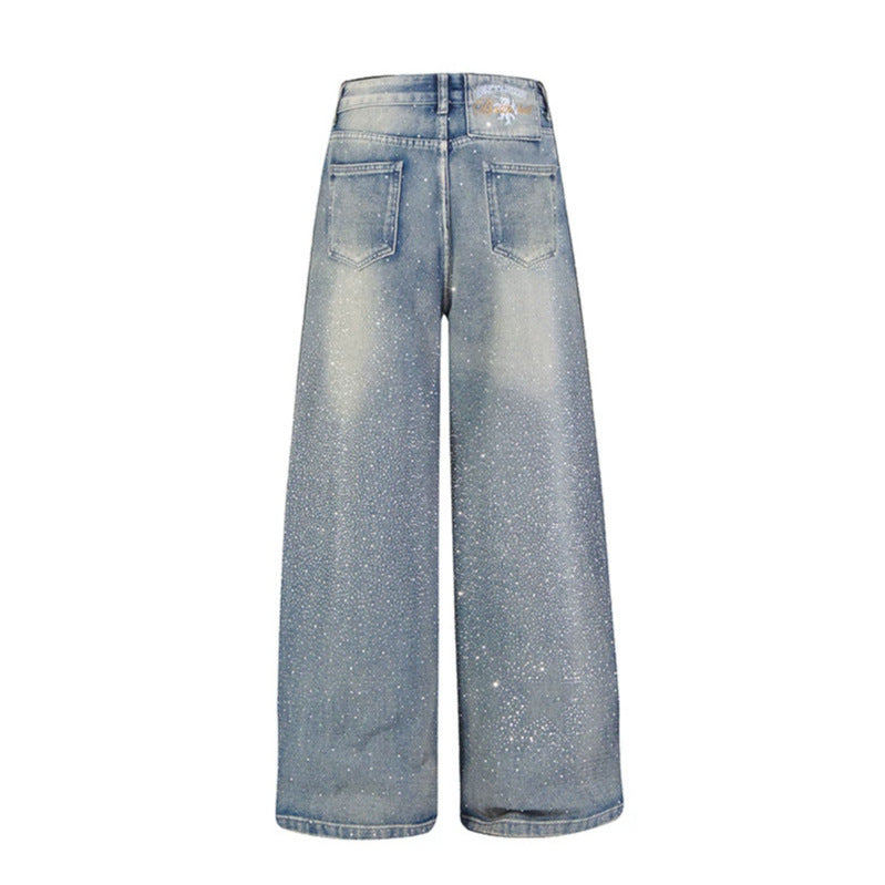 Women wide high-cut palazzo jeans with glitter effect and vintage wash EVA-US