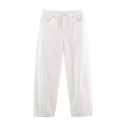 Women's high-waisted wide jeans with straight leg and cropped length EVA-US