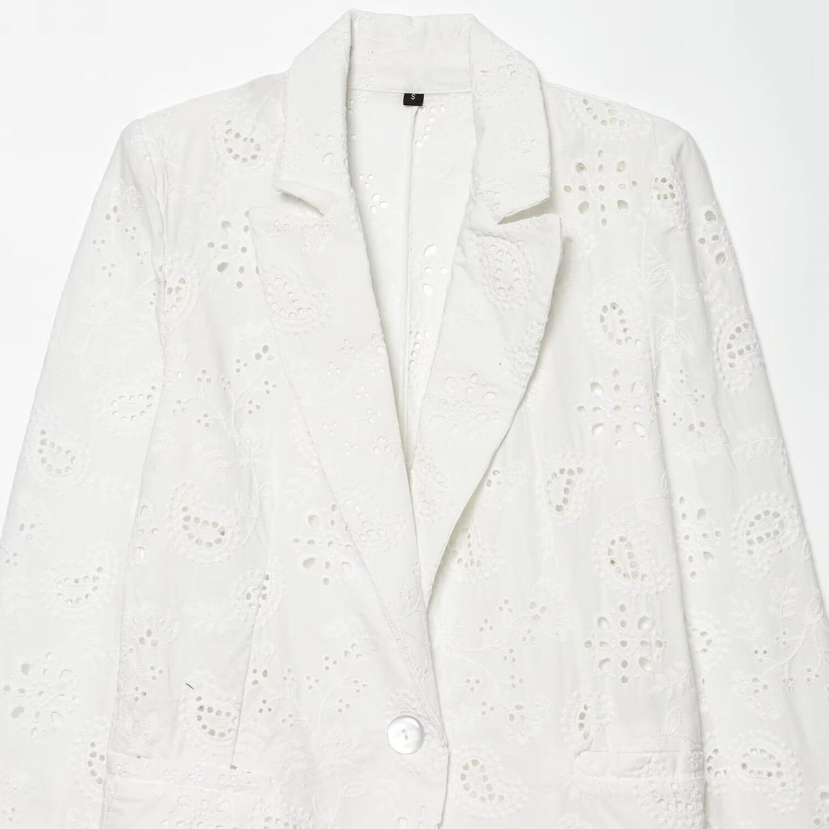 Women's Lightweight Broderie Anglaise Blazer with Shawl Collar and Eyelet Embroidery EVA-US
