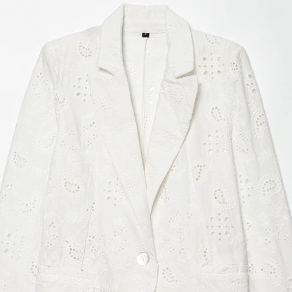 Women's Lightweight Broderie Anglaise Blazer with Shawl Collar and Eyelet Embroidery EVA-US