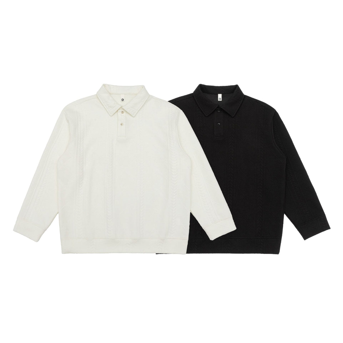 Unisex Structured Polo Sweater with Shirt Collar and Cable Pattern EVA-US