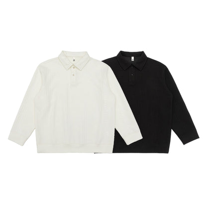 Unisex Structured Polo Sweater with Shirt Collar and Cable Pattern EVA-US