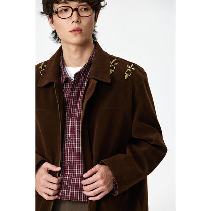 Men's short blouson made of velour optic with decorative metal fasteners on the shoulders EVA-US
