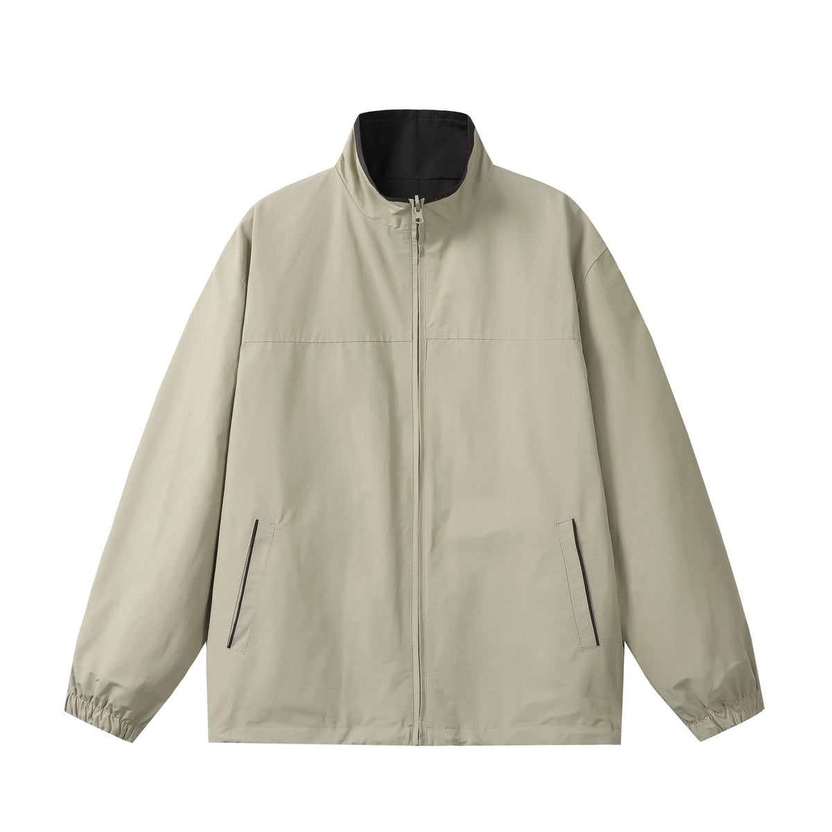 Unisex Lightweight Boxy Windbreaker with High Stand Collar and Drawstring EVA-US