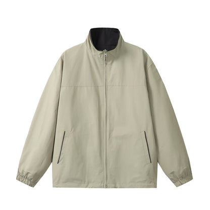 Unisex Lightweight Boxy Windbreaker with High Stand Collar and Drawstring EVA-US