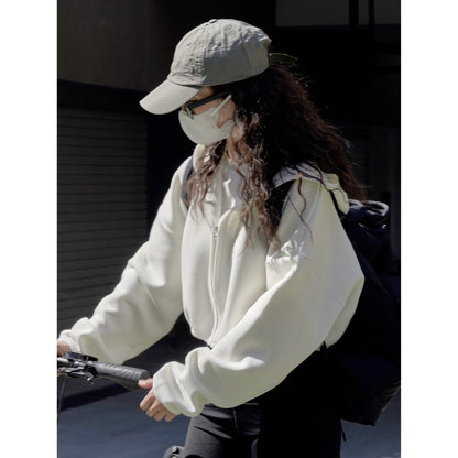 Women short jacket with hood, concealed zipper and elastic hem EVA-US