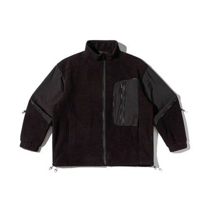 Unisex Short Cut Technical Fleece Utility Jacket with High Stand-Up Collar and Multifunctional Pockets EVA-US