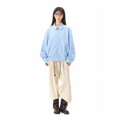 Unisex Light Boxy Blouson Jacket with Shirt Collar and Concealed Zipper EVA-US