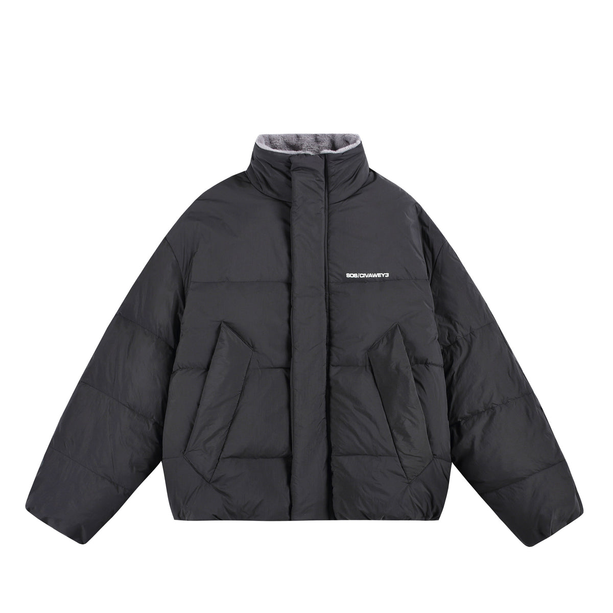 Ladies Oversized Padded Jacket with High Plush Collar and Wind Protection Placket EVA-US