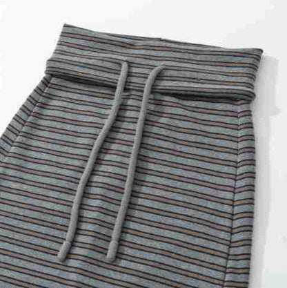 Women's Striped Midi Skirt made of Stretch Jersey with High Waistband and Drawstring EVA-US