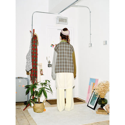 Women's Patchwork Blouson Jacket in Boxy Cut with Cord Collar EVA-US