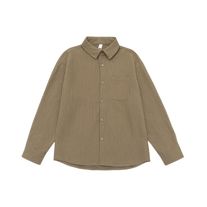 Unisex Textured Oversized Shirt Jacket with Waffle Texture and Chest Pocket EVA-US