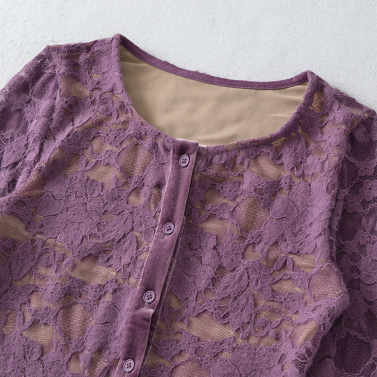 Ladies Fine Lace Cardigan with Matching Under Top and Velvet Trim EVA-US