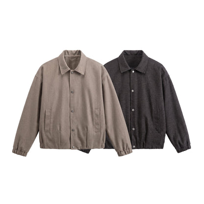 Men's short-cut wool blend blouson with concealed snap button placket EVA-US