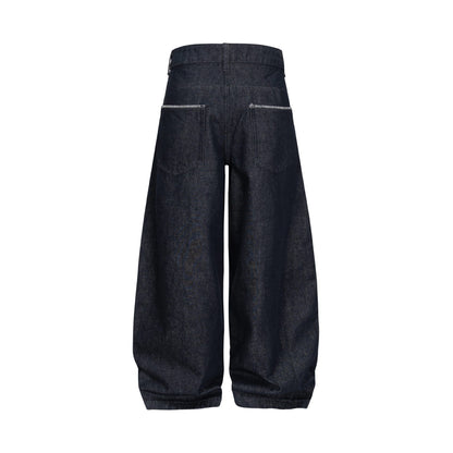 Women's Wide Denim Pants in Culotte Style with High Waist and Elastic Hem