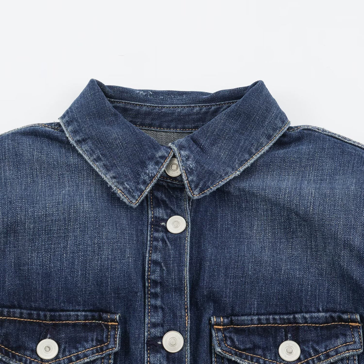 Women's Straight Denim Shirt Dress with Full Button Placket and Chest Pockets EVA-US