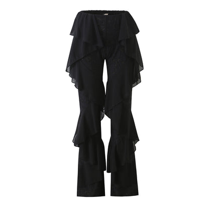 Ladies ruffle pants with lace, flared bell and layered chiffon ruffles EVA-US