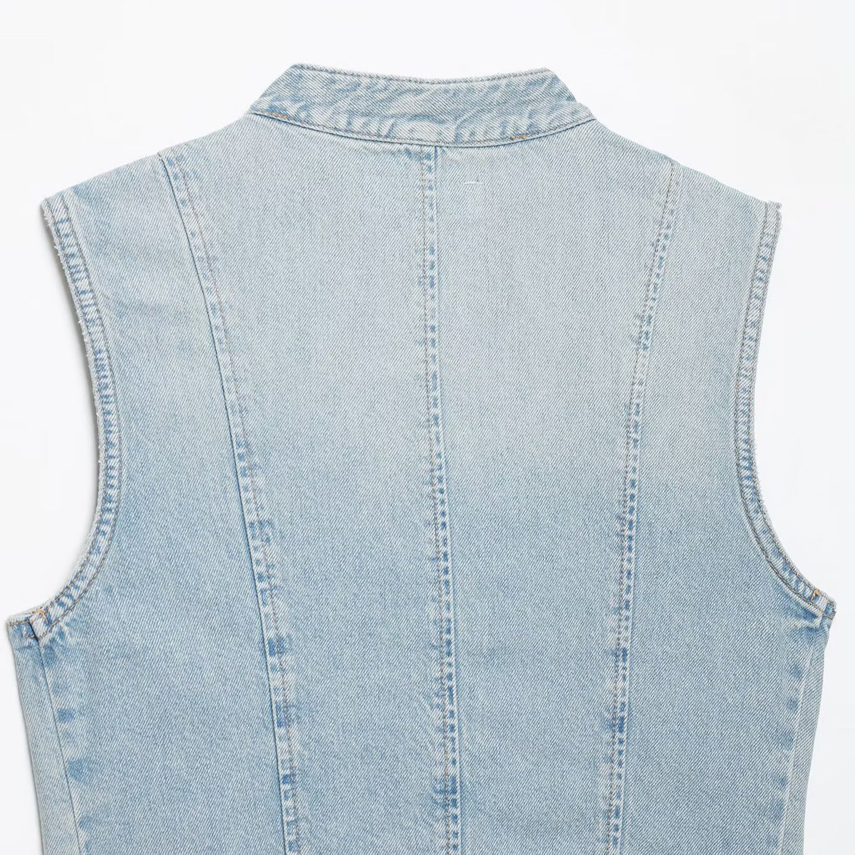 Women's jeans vest in military look with stand-up collar and decorative press stud placket EVA-US