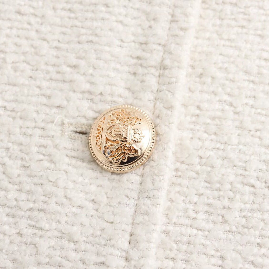 Women's Boxy Boucle Jacket with Round Neckline, Decorative Button Placket and Flap Pockets EVA-US