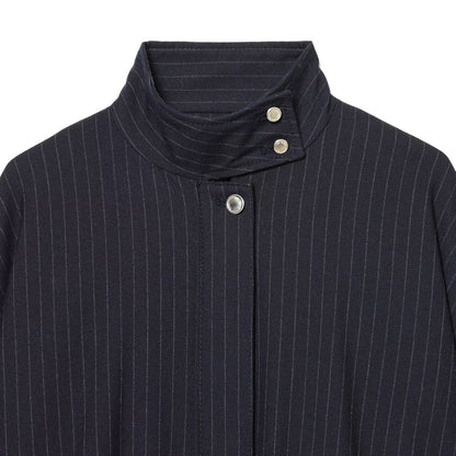 Ladies Short Pinstripe Blouson Jacket with Stand Collar, Balloon Sleeves and Elastic Hem EVA-US