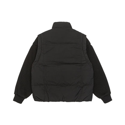 Men's Insulated Hybrid Quilted Jacket with Knitted Sleeves and High Standing Collar EVA-US