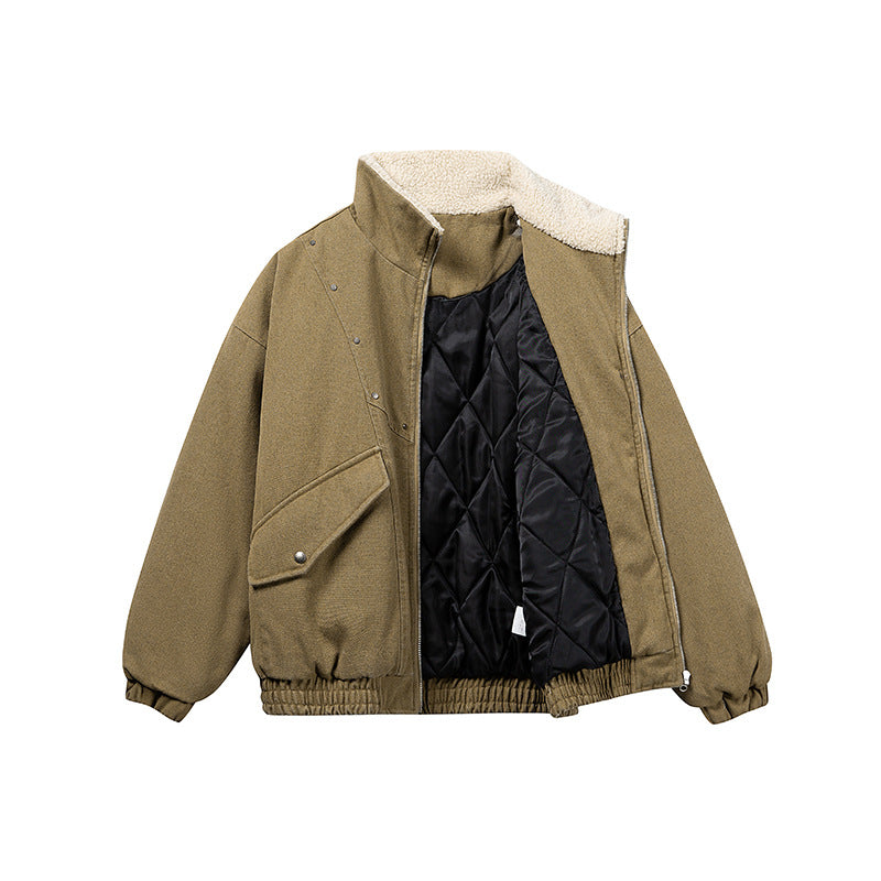 Unisex Boxy Denim Blouson with contrasting teddy lining and large flap pockets EVA-US