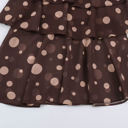 Women's Tiered Chiffon Midi Dress with Ruffles, Transparent Balloon Sleeves and Polka Dot Print EVA-US